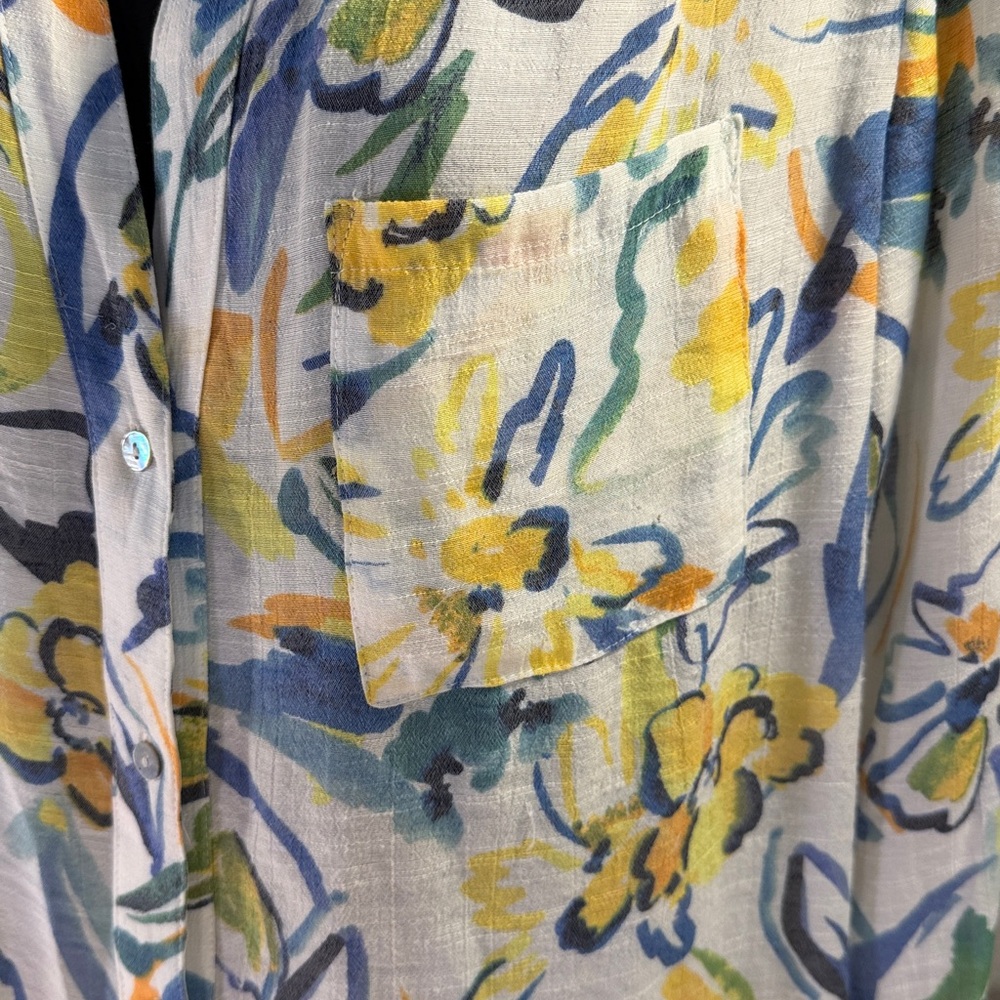 Zac & Rachel long sleeve button down top a watercolor floral print large - Picture 3 of 9
